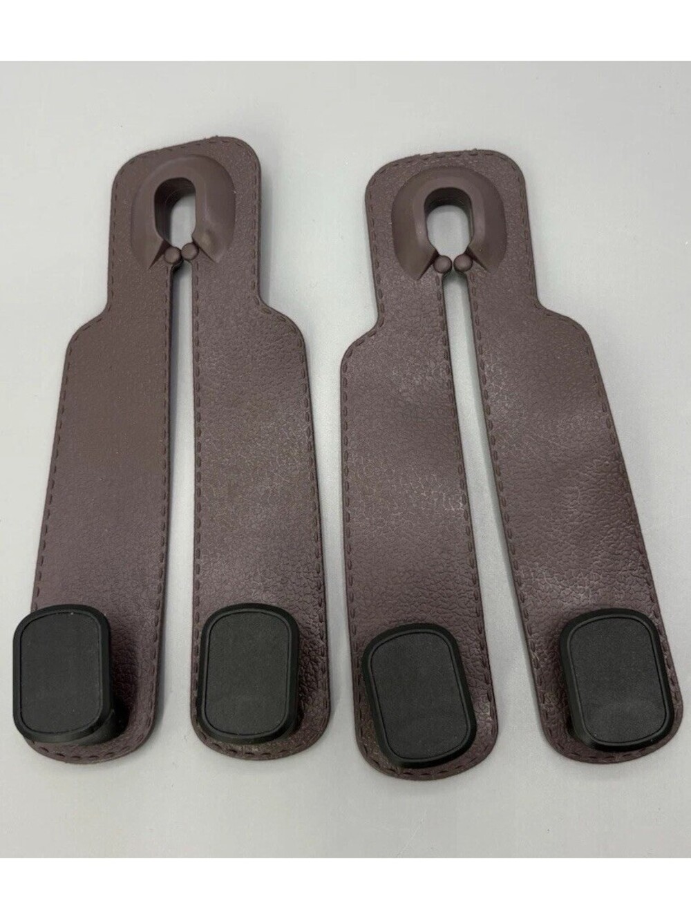 Set of 4 Faux Leather Wall Mounted Hooks Brown/Black Traditional 6 in